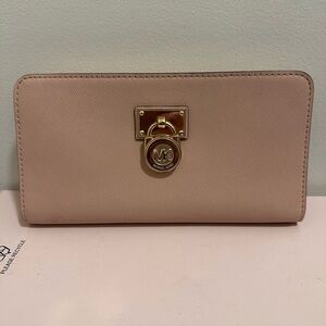 Michael Kors Pink Leather Wallet with Gold Clasp